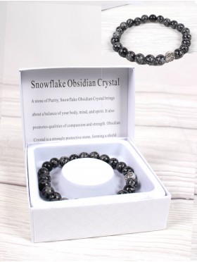 Snowflake Obsidian Crystal Blessing Bead Bracelets with Gift Box. 