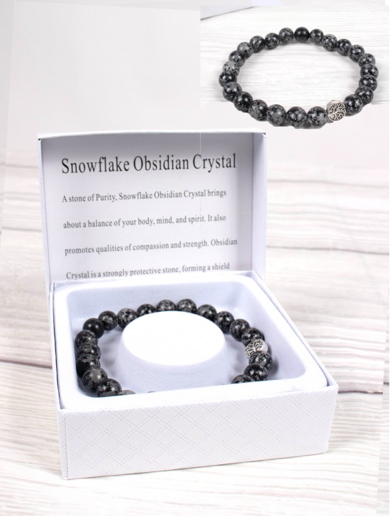 Snowflake Obsidian Crystal Blessing Bead Bracelets with Gift Box. 