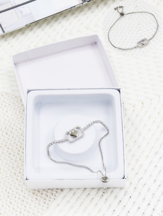 "Believe in Yourself" Adjustable heart Rhinestone Stretch Bracelet 