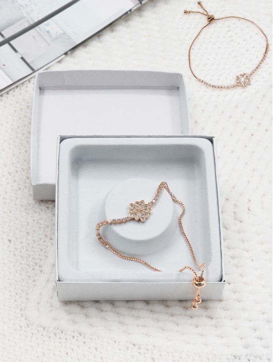 "Family Forever" Flower Heart Adjustable Rhinestone Stretch Bracelet 