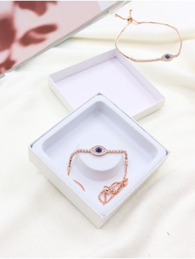 "Evil Eye, Good Luck & Protection" Adjustable Evil Eye Rhinestone Stretch Bracelet 
