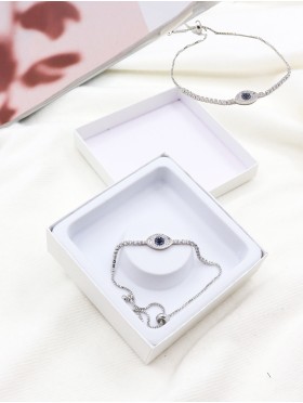 "Evil Eye, Good Luck & Protection" Adjustable Evil Eye Rhinestone Stretch Bracelet