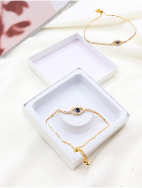 Adjustable Evil Eye Rhinestone Stretch Bracelet with Gift Box.