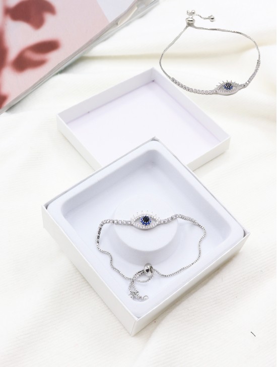 Adjustable Evil Eye Rhinestone Stretch Bracelet with Gift Box.