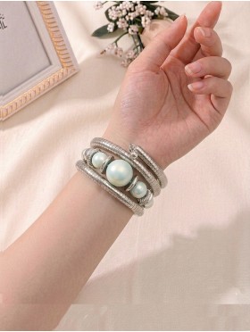 Matt Finish Stretchy Wrap Bracelet W/ Natural Stones