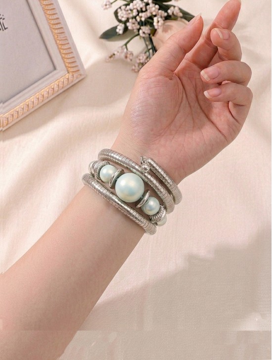Matt Finish Stretchy Wrap Bracelet W/ Natural Stones Matt Finish Stretchy Wrap Bracelet W/ Natural Stones
