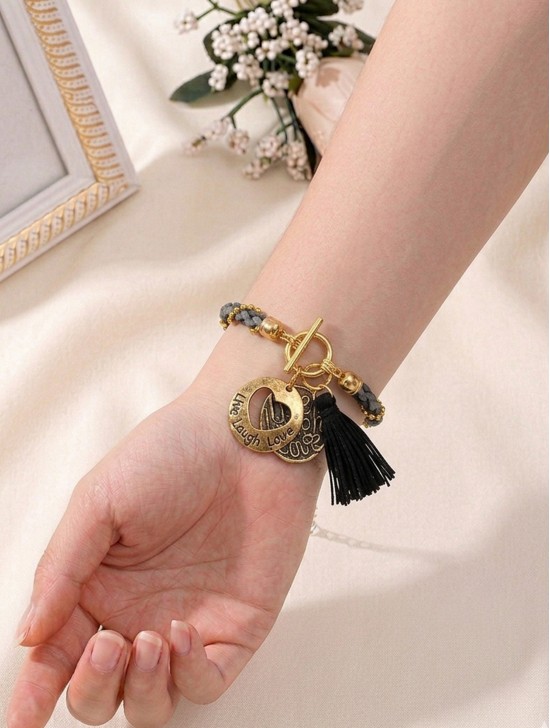 “Live Laugh Love” Metal Bronze Vintage Bracelet with Gift Box