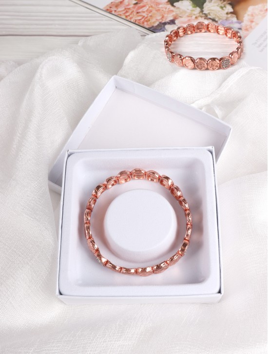 FLAT CIRCLE TEXTURE BEAD BRACELET W/ Gift Box 