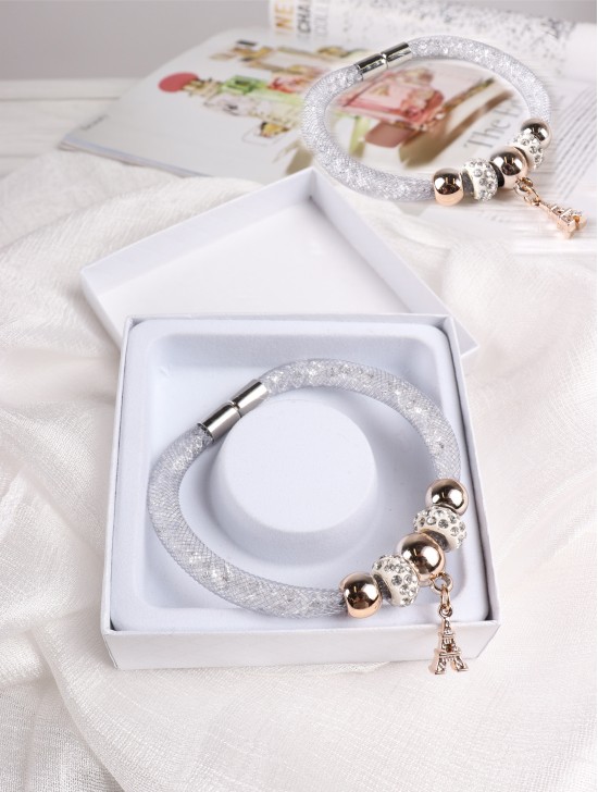 SPARKLE TUBE BRACELET W/ PENDANT and Gift Box 