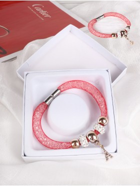 Crystal Filled Tube Mesh Magnetic Bracelet 