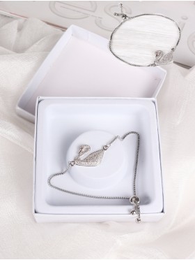 Adjustable Rhinestone Stretch Bracelet W/ Swan Pendant and Gift Box 