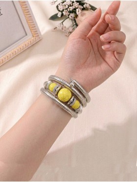 Natural Stone Silver Wrap Bracelet