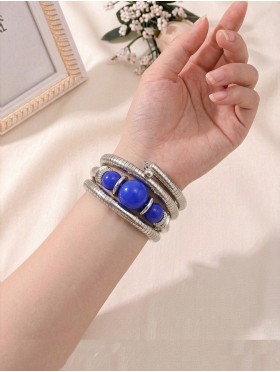 Natural Stone Silver Wrap Bracelet