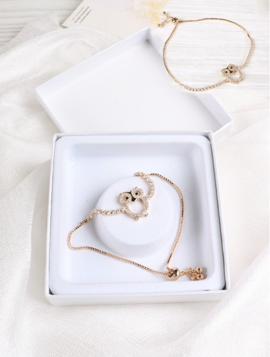 Adjustable Rhinestone Stretch Bracelet W/ Owl