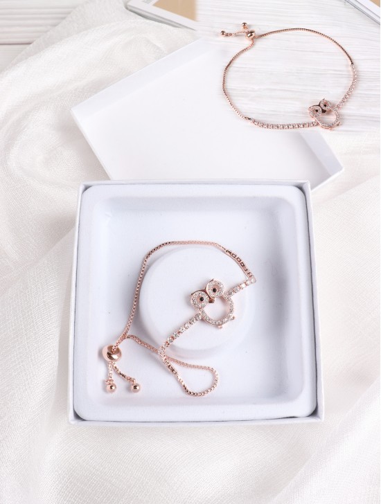 Adjustable Rhinestone Stretch Bracelet W/ Owl