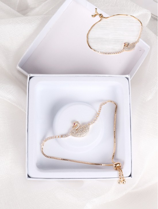 Adjustable Rhinestone Stretch Bracelet W/ Swan and Gift Box 