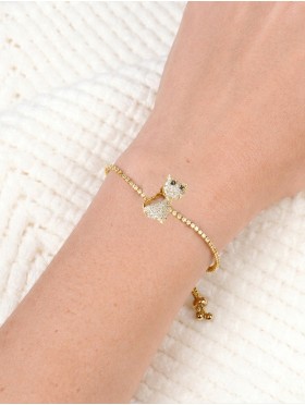Adjustable Rhinestone Stretch Bracelet W/ Cat