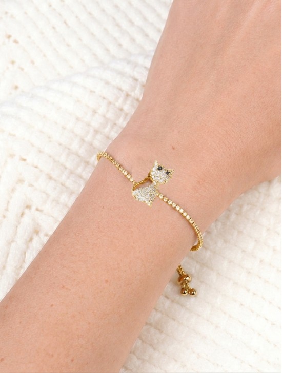 Adjustable Rhinestone Stretch Bracelet W/ Cat