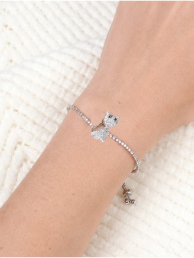 Adjustable Rhinestone Stretch Bracelet W/ Cat