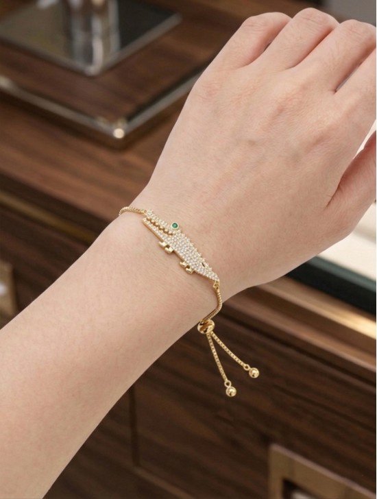Adjustable Rhinestone Stretch Bracelet W/ Crocodile