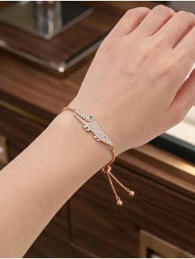 Adjustable Rhinestone Stretch Bracelet W/ Crocodile
