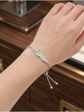 Adjustable Rhinestone Stretch Bracelet W/ Crocodile