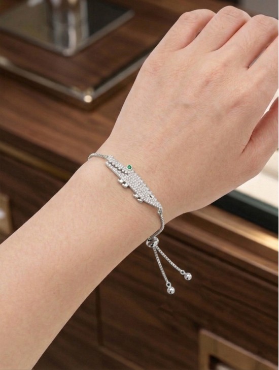 Adjustable Rhinestone Stretch Bracelet W/ Crocodile