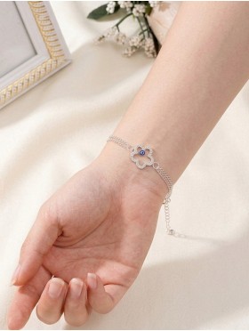 Evil Eye in Flower Stretch Bracelet with Rhinestones 