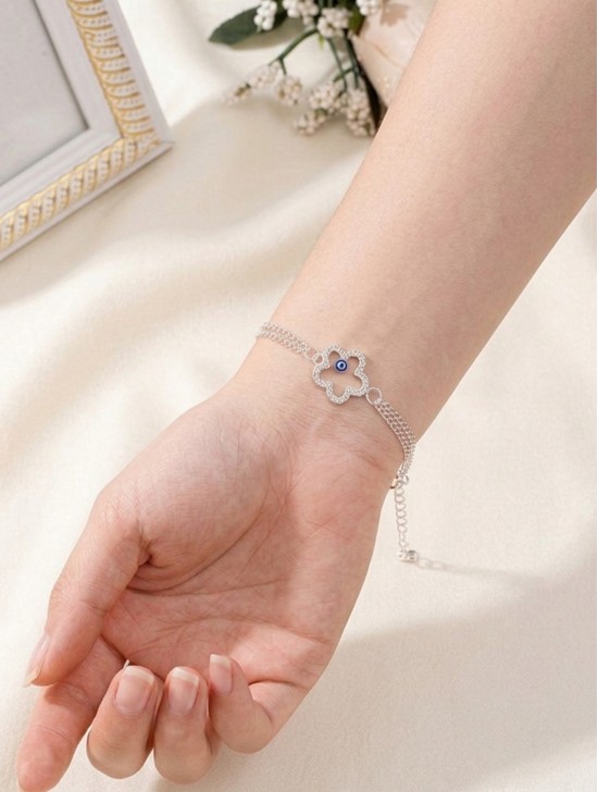 Evil Eye in Flower Stretch Bracelet with Rhinestones 