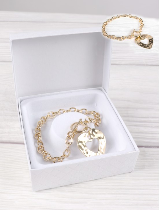 Heart Pendant Link Bracelet  W/ Gift Box 