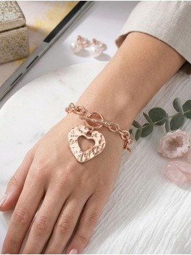 "I Love You" Heart Pendant Link Bracelet