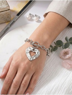 "I Love You" Heart Pendant Link Bracelet
