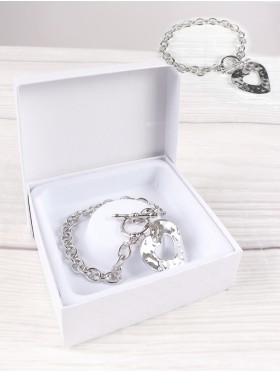 Heart Pendant Link Bracelet  W/ Gift Box 