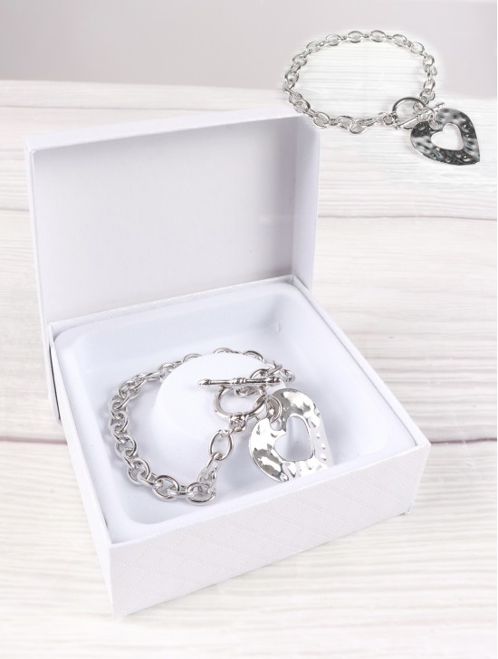 Heart Pendant Link Bracelet  W/ Gift Box 