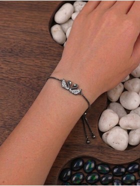 Adjustable Rhinestone Stretch Bracelet W/ Swan Pendant