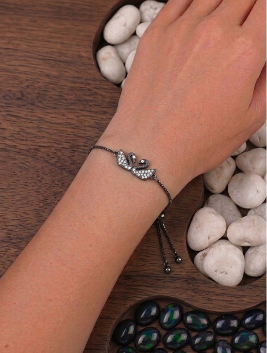 Adjustable Rhinestone Stretch Bracelet W/ Swan Pendant