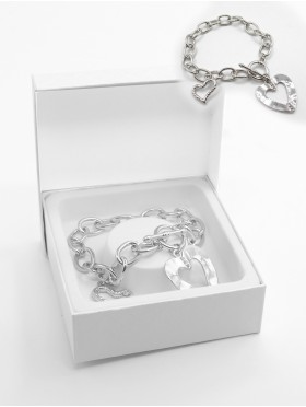 Double Heart Pendant Link Bracelet. W/ Gift Box 