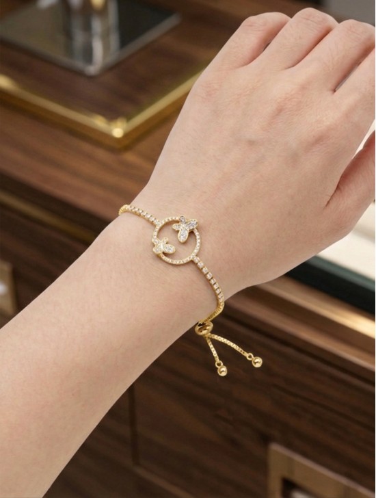 "As Brave as a Butterfly" Adjustable Rhinestone Stretch Bracelet W/ Butterfly 