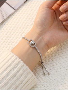 "Believe in Yourself" Adjustable heart Rhinestone Stretch Bracelet 
