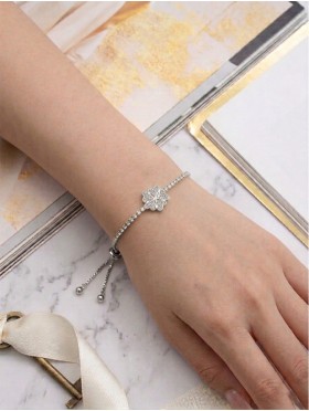 "Family Forever" Flower Heart Adjustable Rhinestone Stretch Bracelet 