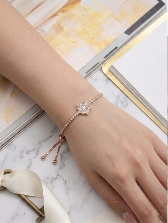 "Family Forever" Flower Heart Adjustable Rhinestone Stretch Bracelet 