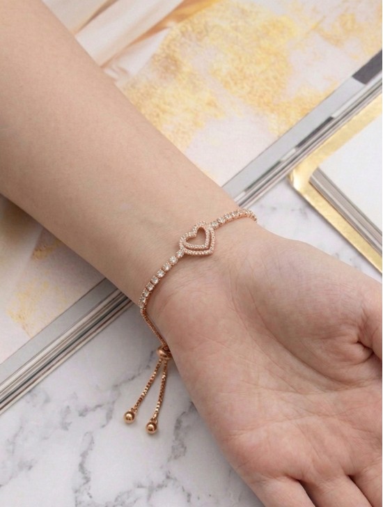 "I Love You" Adjustable heart Rhinestone Stretch Bracelet