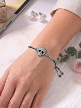 Adjustable Rhinestone Stretch Bracelet W/ Skull 
