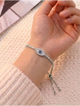 "Evil Eye, Good Luck & Protection" Adjustable Evil Eye Rhinestone Stretch Bracelet