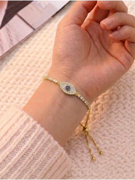 "Evil Eye, Good Luck & Protection" Adjustable Evil Eye Rhinestone Stretch Bracelet 