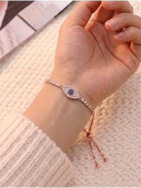 "Evil Eye, Good Luck & Protection" Adjustable Evil Eye Rhinestone Stretch Bracelet 