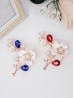Floral Brooch W/ Tear Drop Rhinestone and Pearl Details
