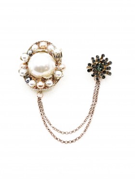 Two Piece Pearls and Rhinestones Brooch
