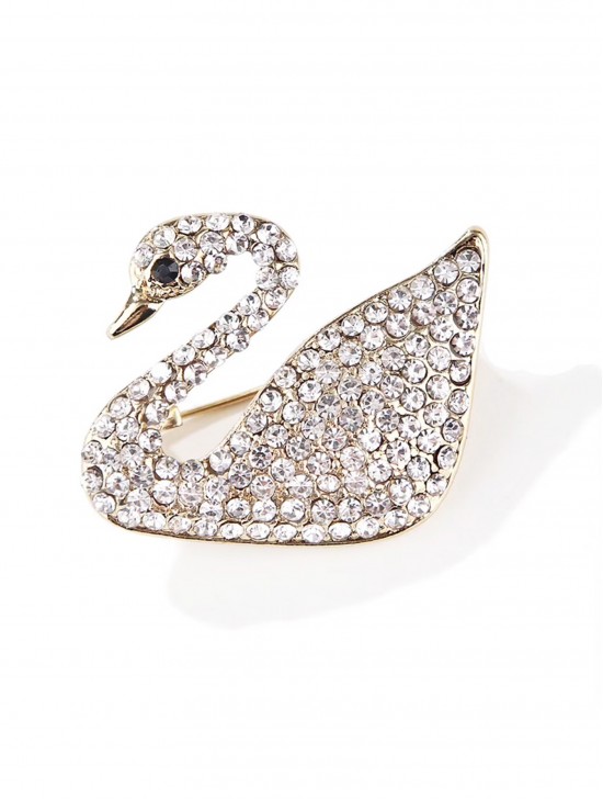 Rhinestone Swan Brooch