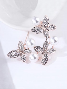 Pearl and Rhinestone Butterfly Brooch